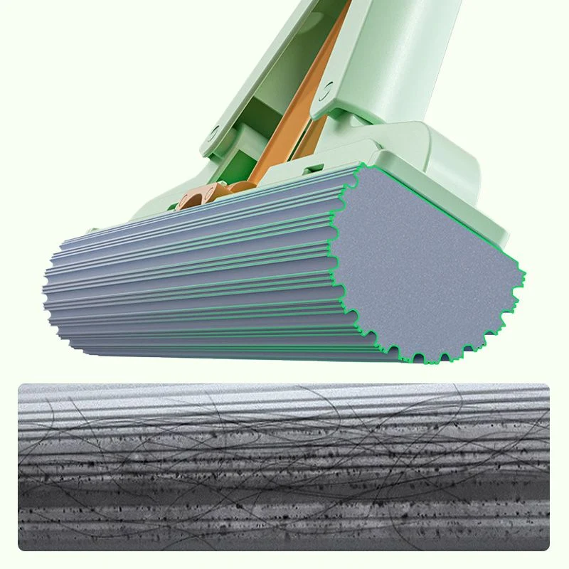 Absorbent Folding Squeeze Sponge Mop with Brush - Image 3