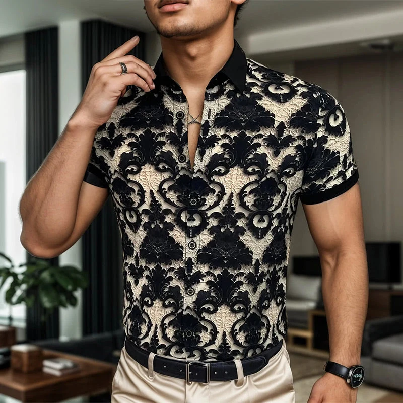 Men's Cooling Stretch Stand Collar 3D Floral Shirt - Image 3