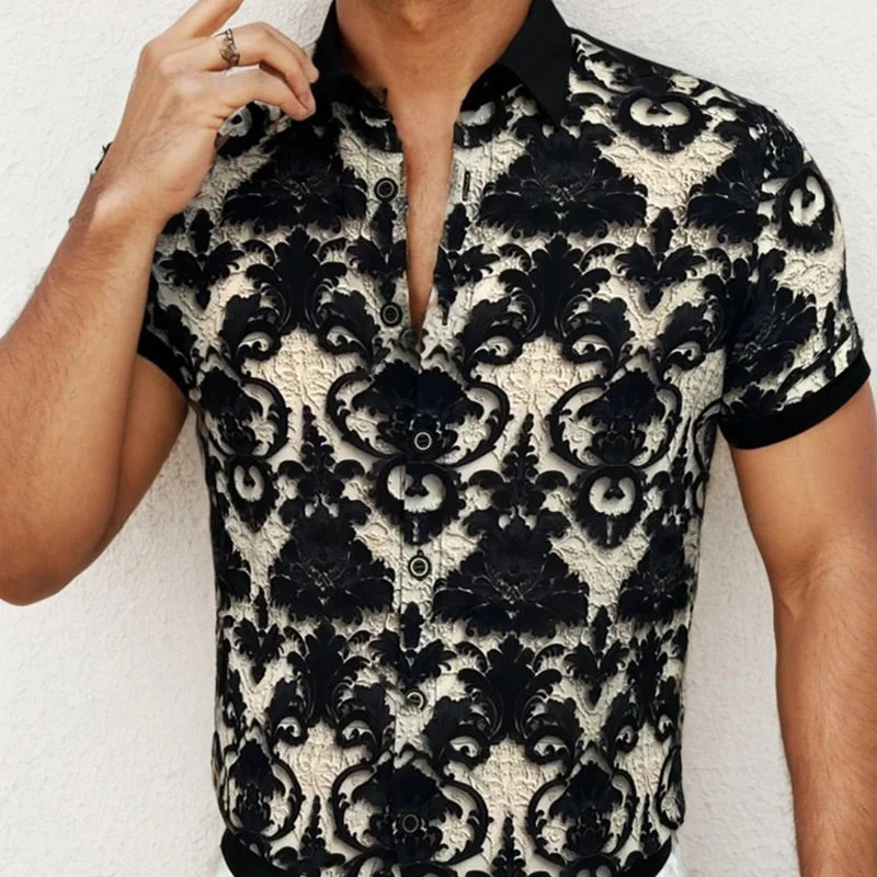 Men's Cooling Stretch Stand Collar 3D Floral Shirt - Image 5
