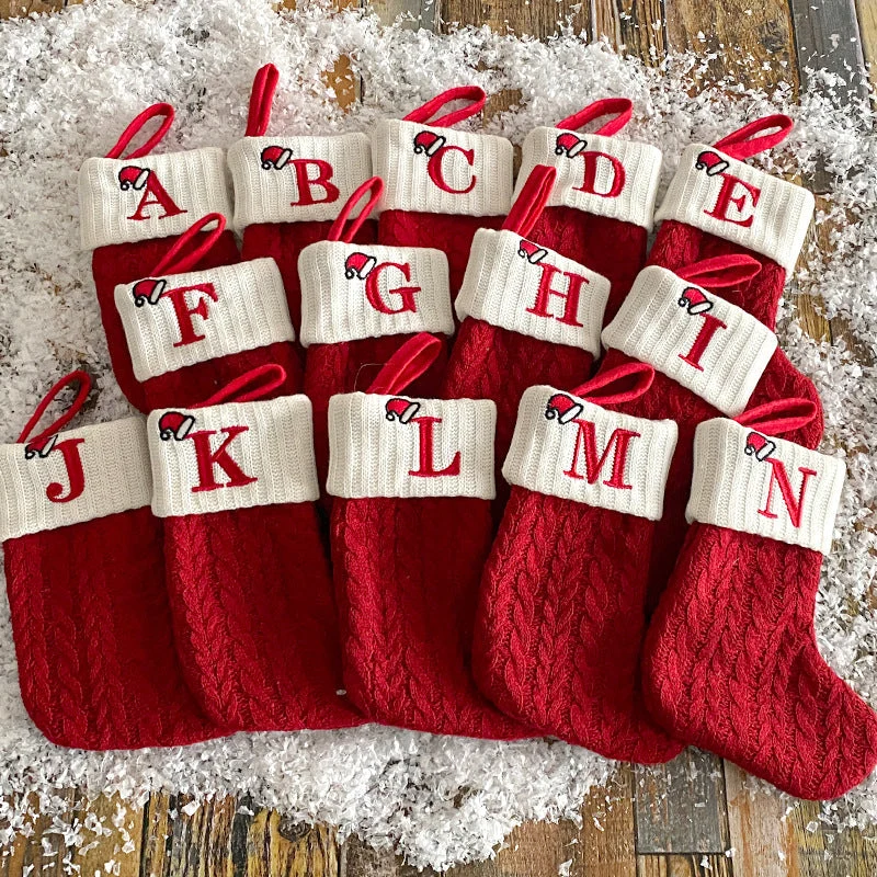 Cozy Knit Socks, Embroidered Candy Gift Bag, Letter Christmas Stocking - Perfect for the Little Ones! - Image 2