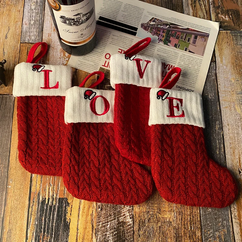 Cozy Knit Socks, Embroidered Candy Gift Bag, Letter Christmas Stocking - Perfect for the Little Ones! - Image 3