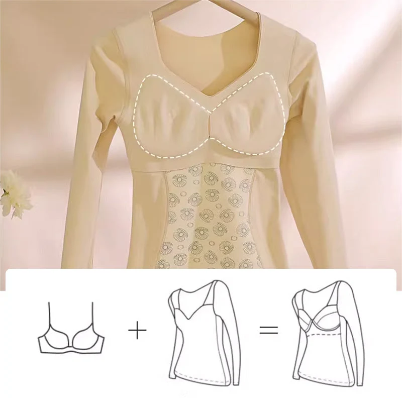 🥳2023 Brand New Fabric Women's Built-in Bra Thermal Underwear - Image 6