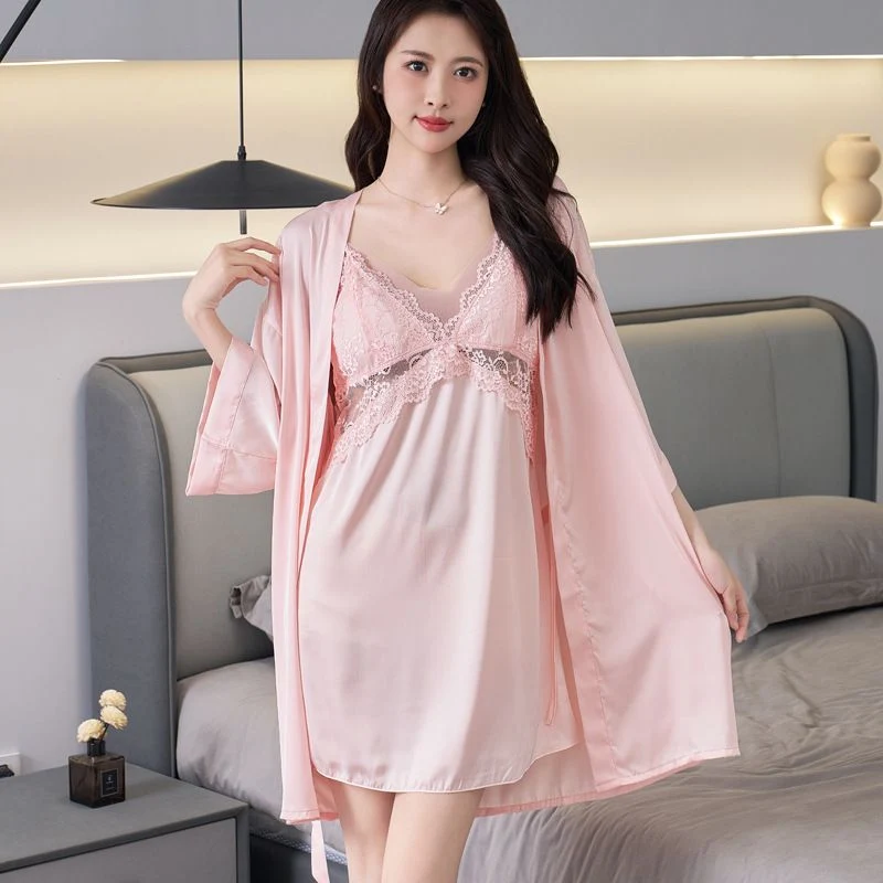 Sexy Lace Silky Smooth Suspender Nightgown Built-in Chest Pads - Image 13