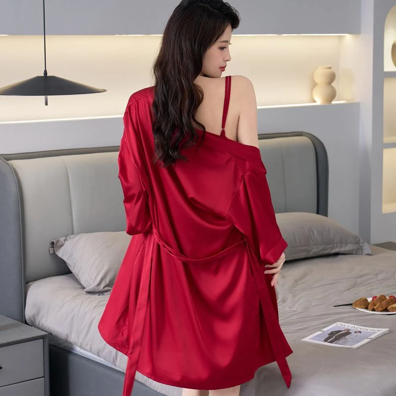 Sexy Lace Silky Smooth Suspender Nightgown Built-in Chest Pads - Image 9