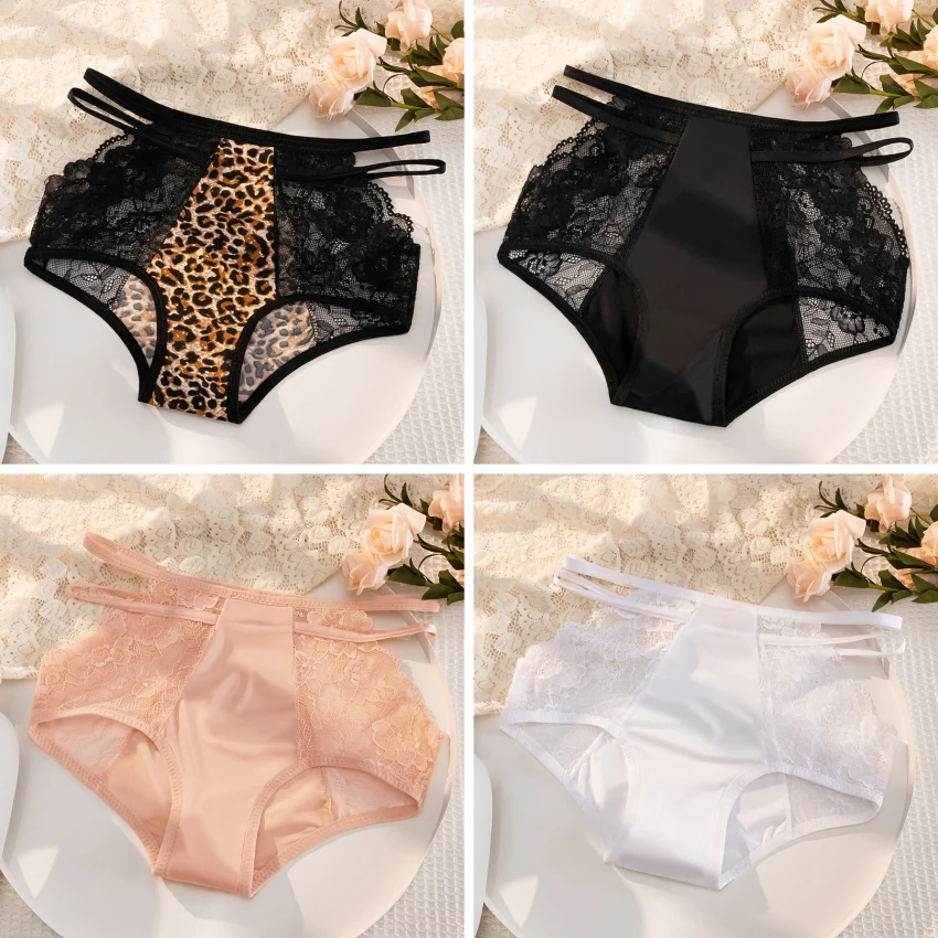 Sexy Seamless Double Strap Lace Silk Care Panties - Image 5