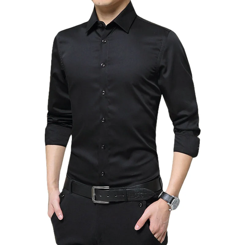 Men's Solid Long Sleeve Wrinkle-Free Formal Casual Shirt(50% OFF) - Image 10