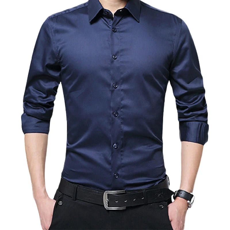 Men's Solid Long Sleeve Wrinkle-Free Formal Casual Shirt(50% OFF) - Image 12