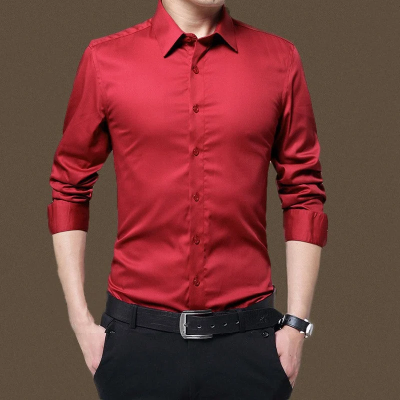 Men's Solid Long Sleeve Wrinkle-Free Formal Casual Shirt(50% OFF) - Image 13