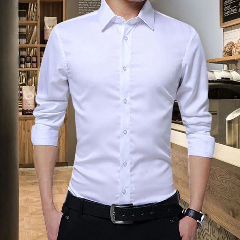 Men's Solid Long Sleeve Wrinkle-Free Formal Casual Shirt(50% OFF) - Image 3