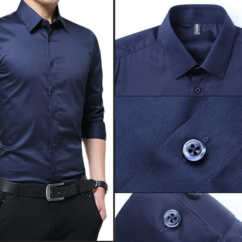 Men's Solid Long Sleeve Wrinkle-Free Formal Casual Shirt(50% OFF) - Image 4
