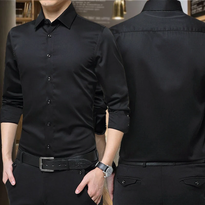 Men's Solid Long Sleeve Wrinkle-Free Formal Casual Shirt(50% OFF) - Image 7