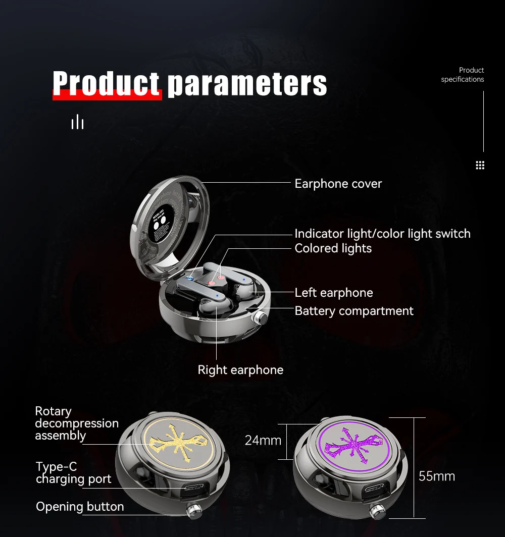 Skull Wireless Bluetooth Earphones With Metal Hanging Chain - Image 10