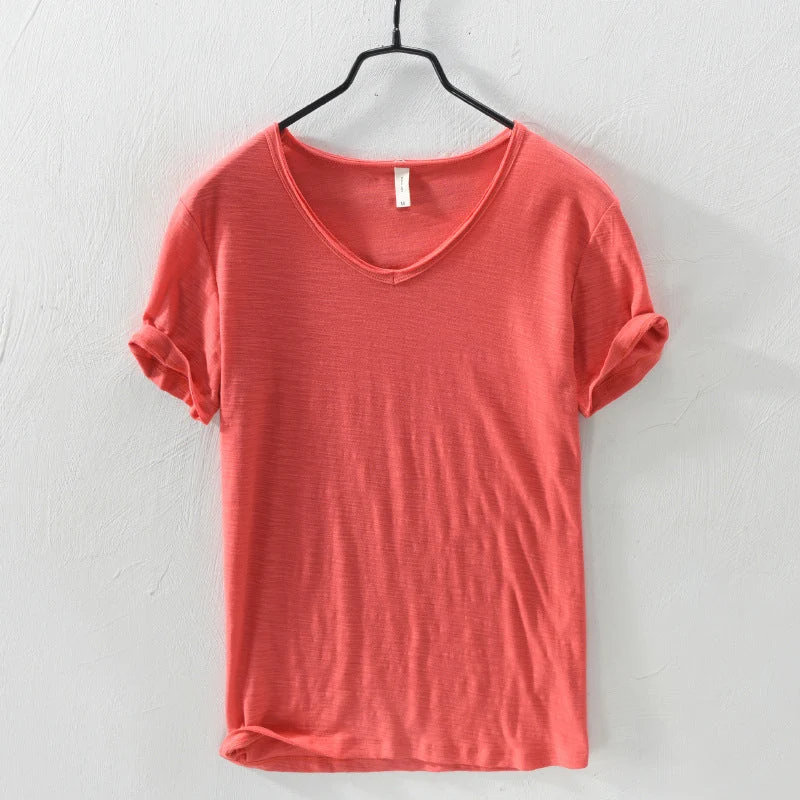 Men Cotton V-Neck Short Sleeve Soft T-Shirts - Image 4