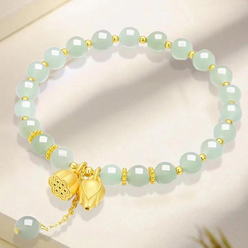 Lotus Flower Pendant Jade Bracelet - Image 2