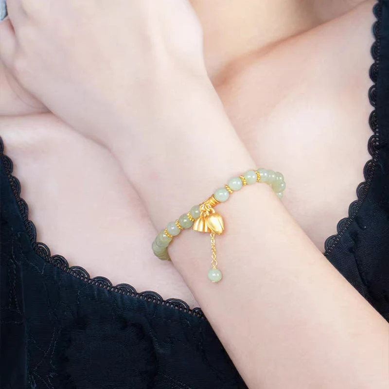 Lotus Flower Pendant Jade Bracelet - Image 5