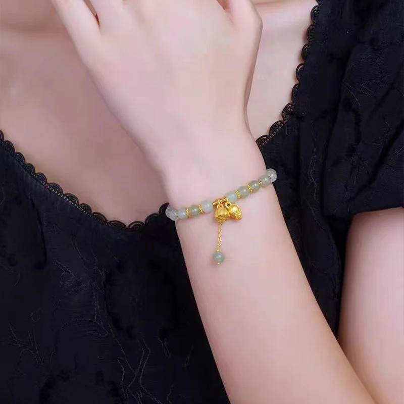 Lotus Flower Pendant Jade Bracelet - Image 6