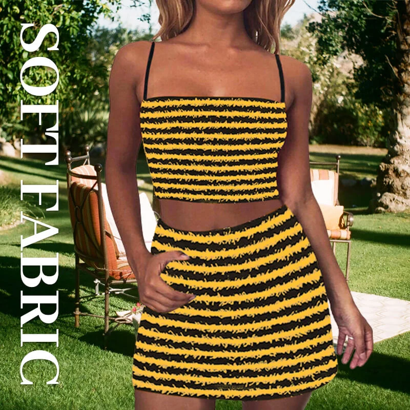 💥Textured Striped Suspender Top Short Skirt Set - Image 3