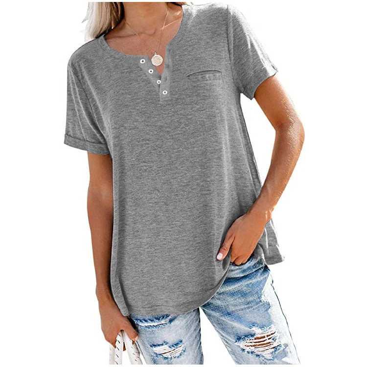 💖Fashion Solid Color Pocket Short Sleeve T-Shirt - Image 5
