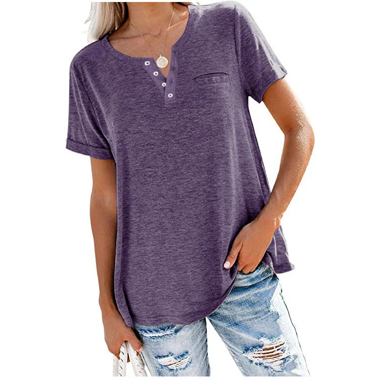 💖Fashion Solid Color Pocket Short Sleeve T-Shirt - Image 7