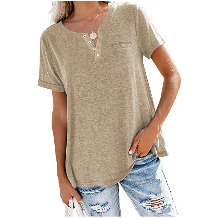 💖Fashion Solid Color Pocket Short Sleeve T-Shirt - Image 9