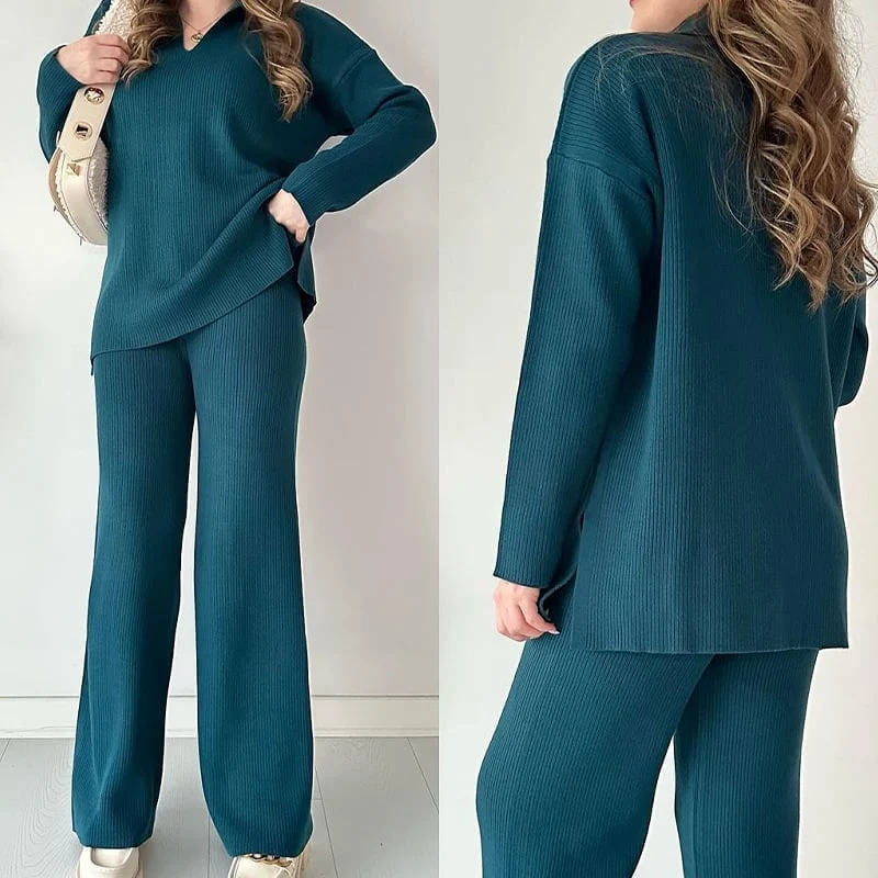 LAST DAY 49% OFF🔥V-neck casual slit knitted two-piece set - Image 11