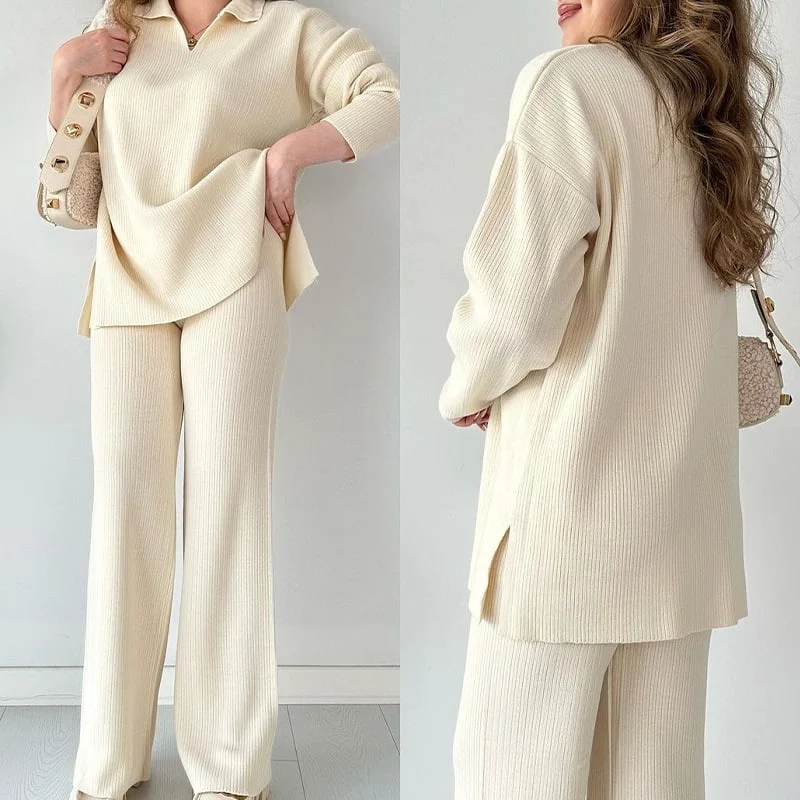 LAST DAY 49% OFF🔥V-neck casual slit knitted two-piece set - Image 13