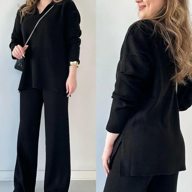 LAST DAY 49% OFF🔥V-neck casual slit knitted two-piece set - Image 14