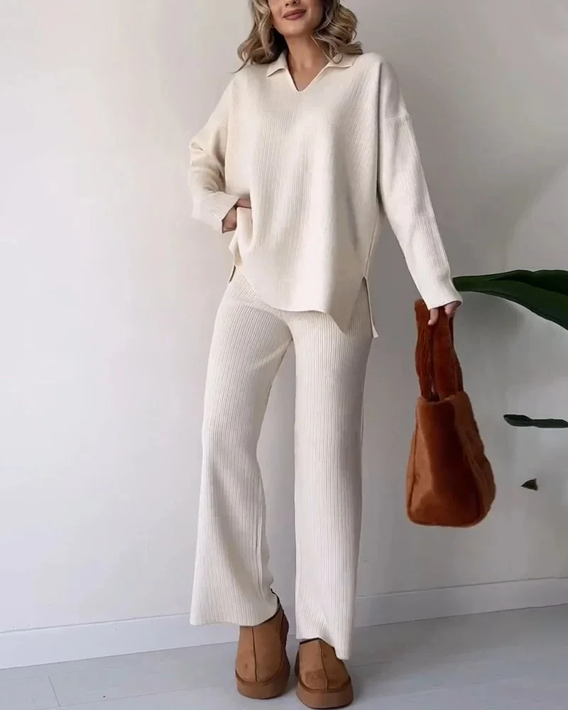 LAST DAY 49% OFF🔥V-neck casual slit knitted two-piece set - Image 5