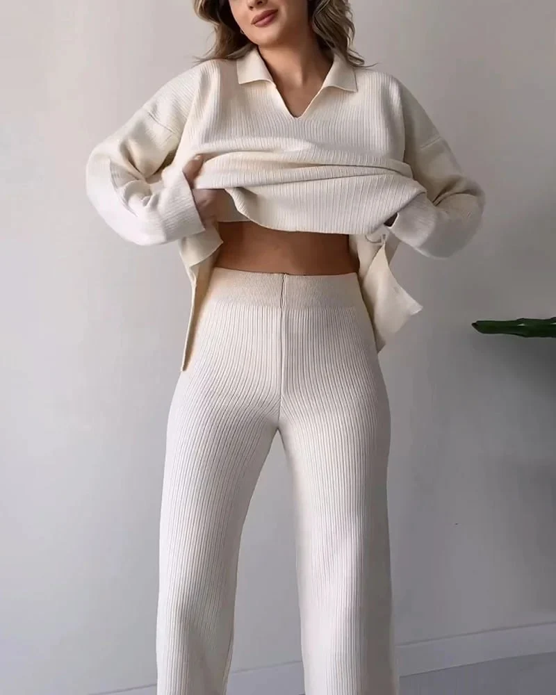 LAST DAY 49% OFF🔥V-neck casual slit knitted two-piece set - Image 7