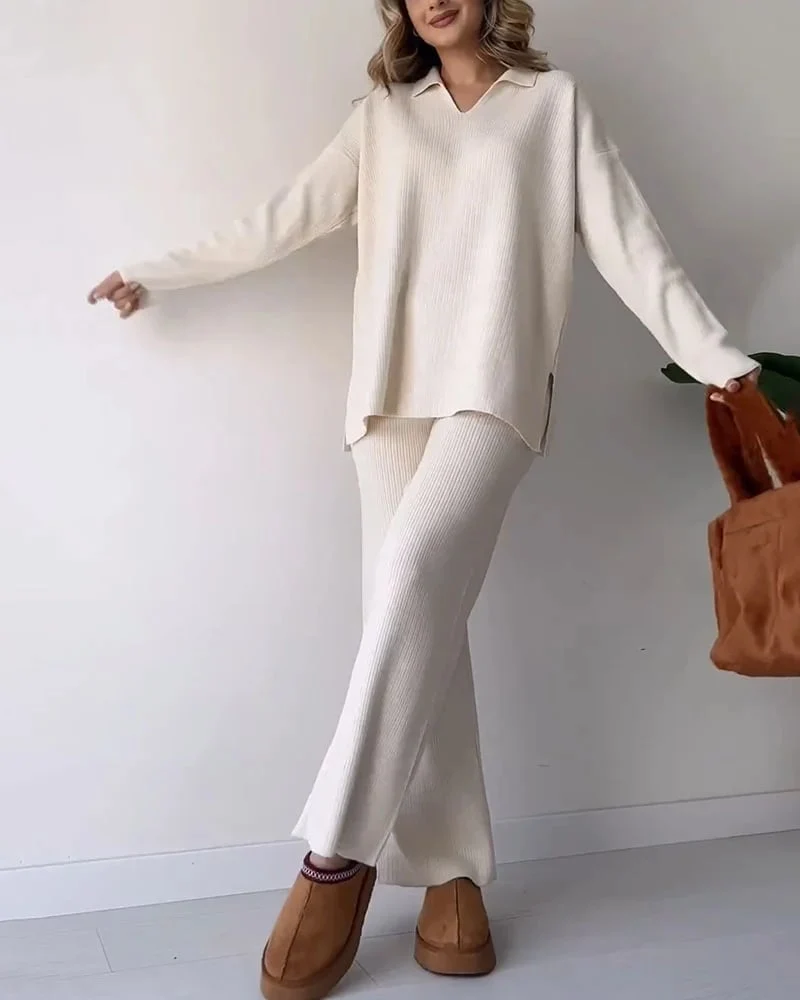 LAST DAY 49% OFF🔥V-neck casual slit knitted two-piece set - Image 8