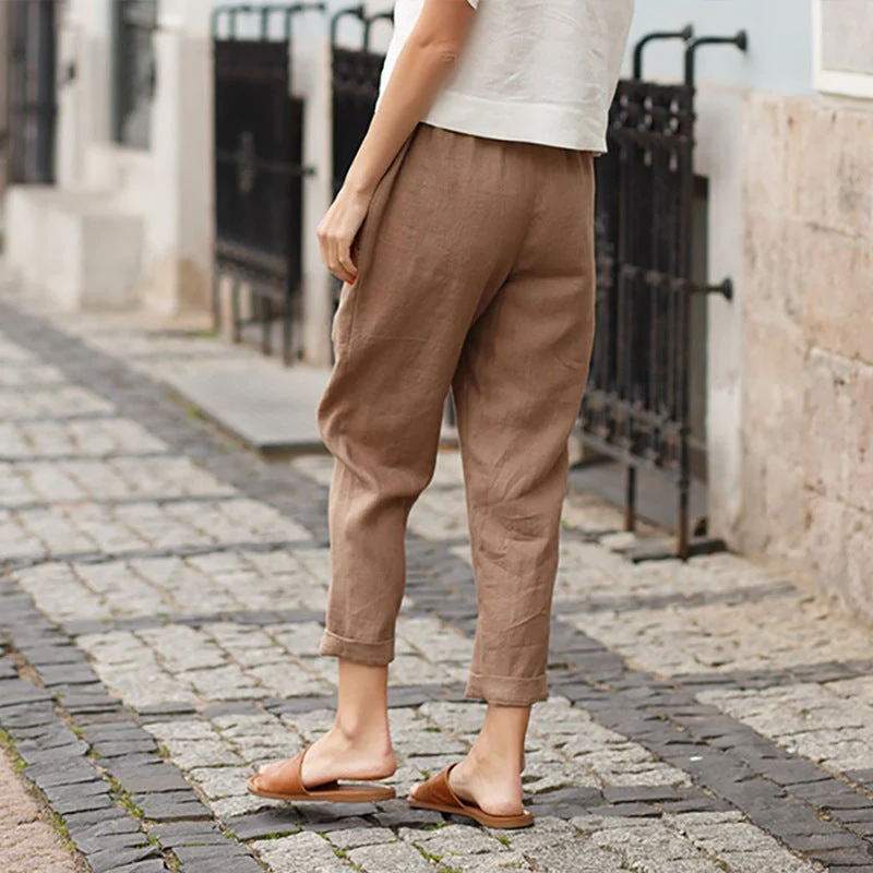 Linen-cotton women's large size loose pants - Image 10