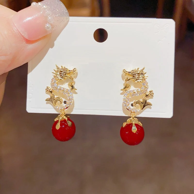 Dragon Hanging Bead Earrings -- (Have one's wishes come true!) - Image 10