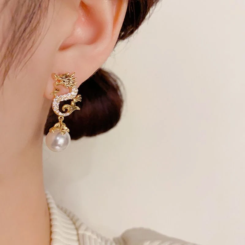 Dragon Hanging Bead Earrings -- (Have one's wishes come true!) - Image 2
