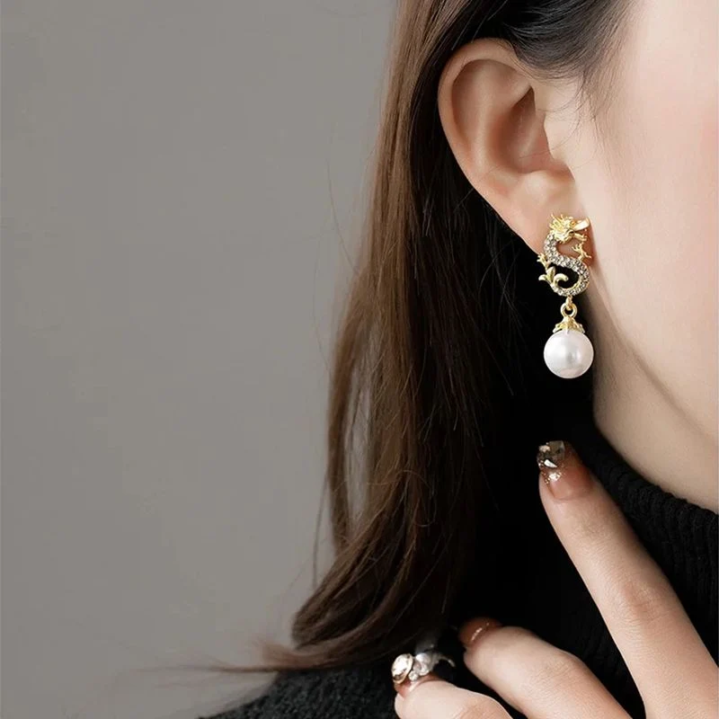 Dragon Hanging Bead Earrings -- (Have one's wishes come true!) - Image 3