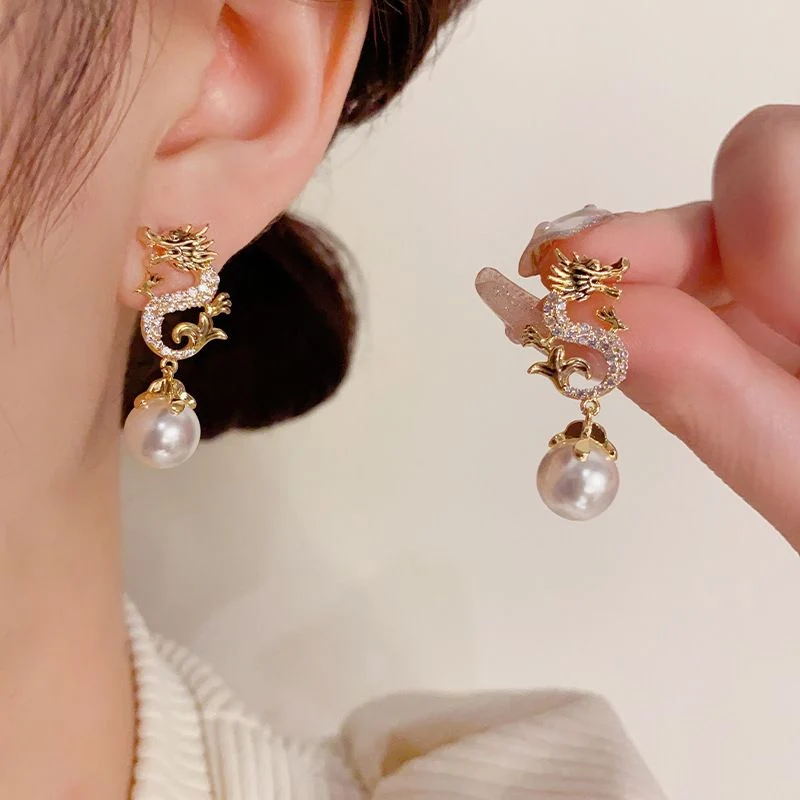 Dragon Hanging Bead Earrings -- (Have one's wishes come true!) - Image 4