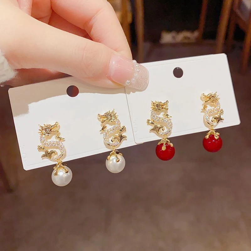Dragon Hanging Bead Earrings -- (Have one's wishes come true!) - Image 5