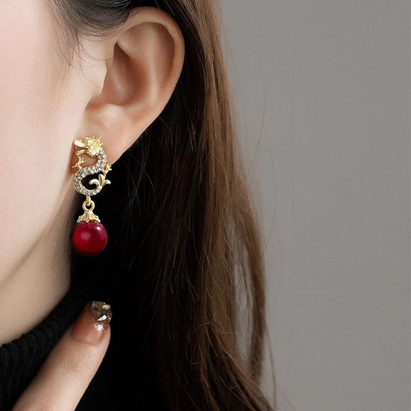 Dragon Hanging Bead Earrings -- (Have one's wishes come true!) - Image 6