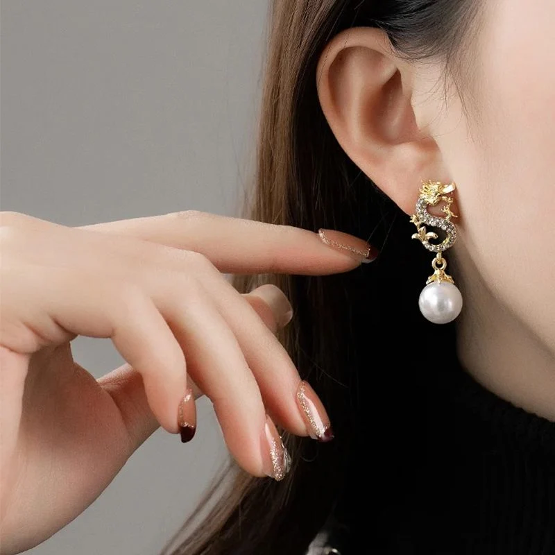 Dragon Hanging Bead Earrings -- (Have one's wishes come true!) - Image 7