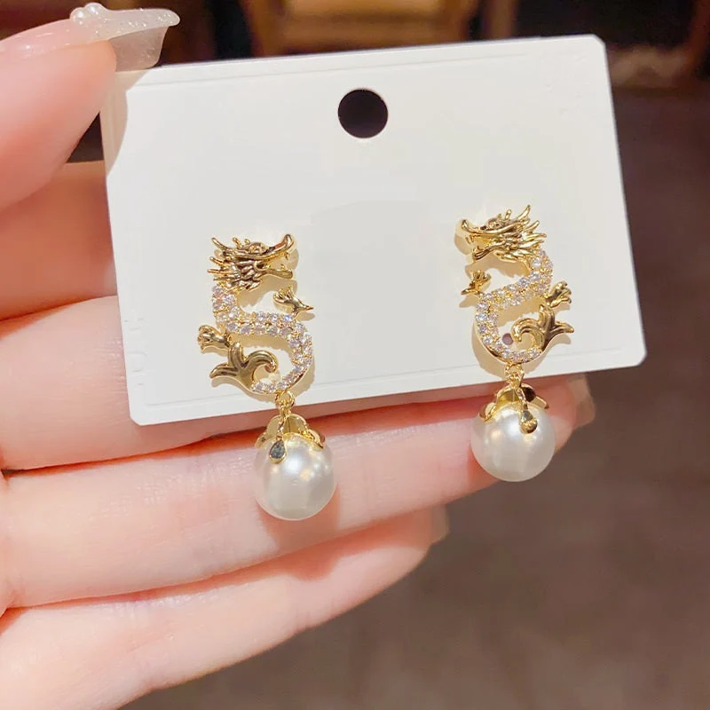 Dragon Hanging Bead Earrings -- (Have one's wishes come true!) - Image 9